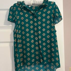 Alice and Olivia Green Short Sleeve Teal Blouse, size medium